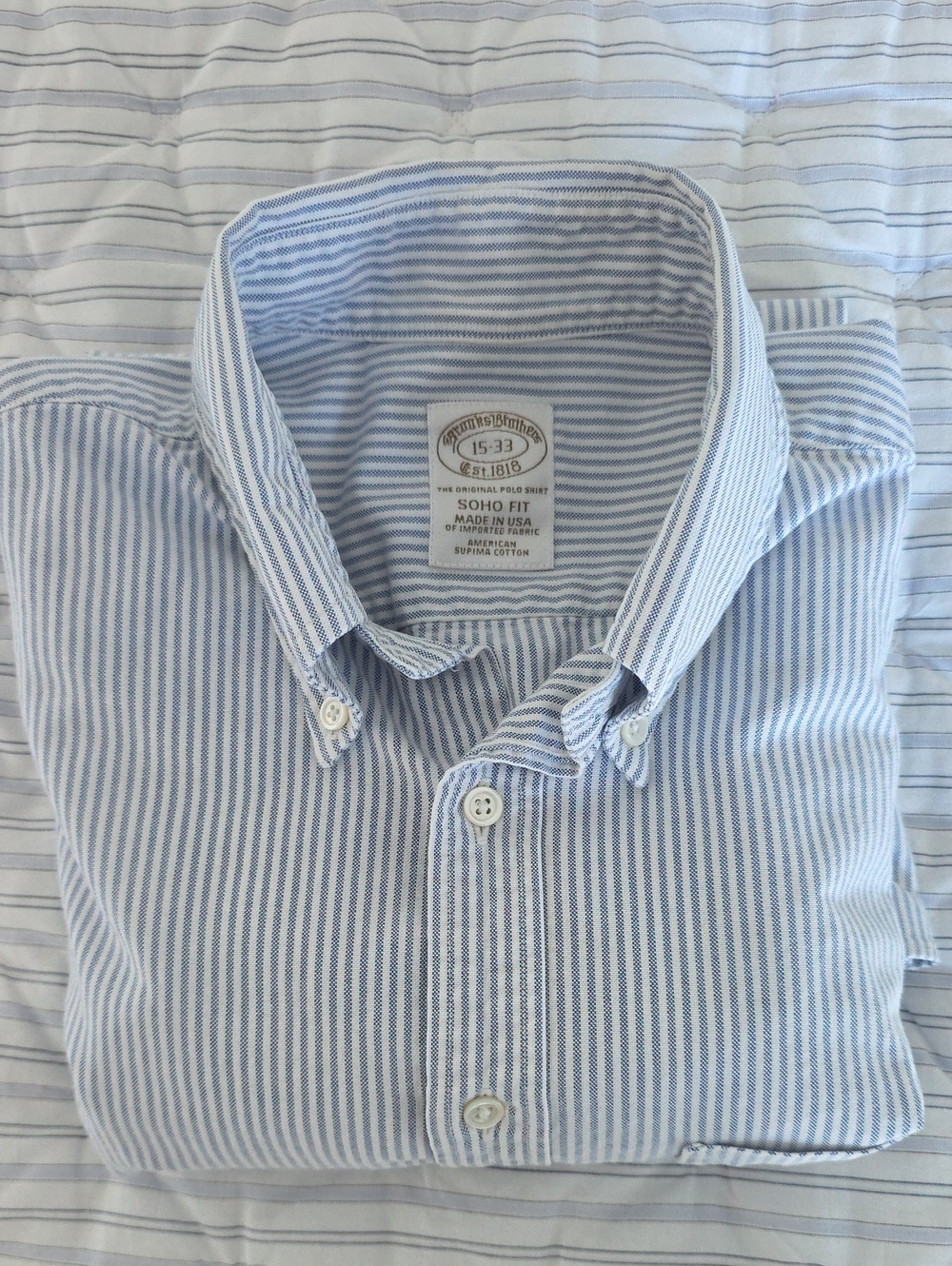 Brooks Brothers OCBD Blue and White Striped Button-Down Shirt 15-33